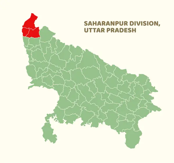 Saharanpur Bölümü Uttar Pradesh Devlet Haritasında Vurgulandı