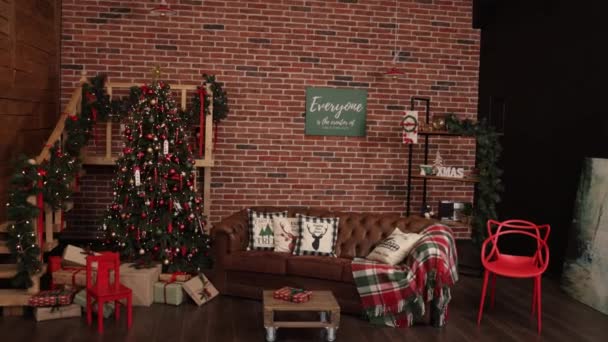 Boas Festas Decoradas Para Natal Ano Novo Interior Uma Sala — Vídeo de Stock