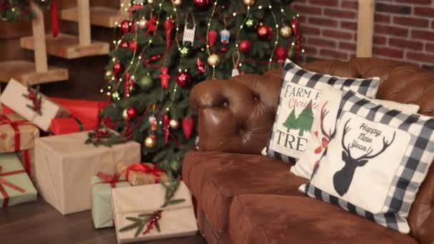 闪亮的树 圣诞装饰品 圣诞节的彩灯 圣诞灯饰 室内装饰 魔法树 象征新年 — 图库视频影像