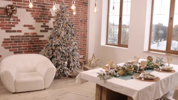 Buone Feste Addobbato Natale Magico Albero Incandescente Decorazioni Interne Natalizie — Video Stock