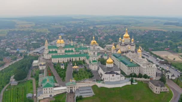 Aerial View Pochaev Monastery Orthodox Church Pochayiv Lavra Day Ukraine — Stock Video
