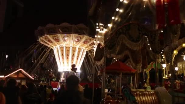 Carousel Vintage Carousel Horse Carousel Winter Beautiful Bright Carousel Enlightens — Stockvideo