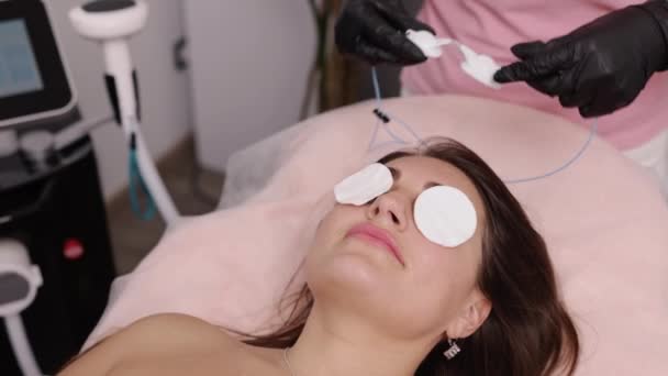 Protective Glasses Carbon Peel Aesthetic Medicine Face Young Woman Cosmetology — Video