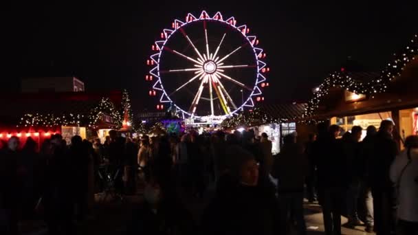 Berlin Germany Dec 2021 Illuminated Sunset Colorful Sky Ferris Wheel — 비디오