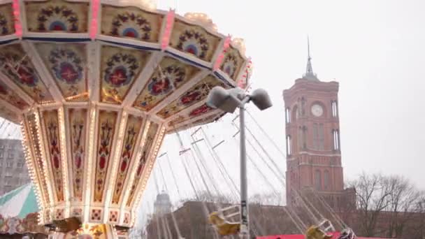 Amusement Park Having Fun Chained Carousel Happy Carefree Group Smiling — Stock videók