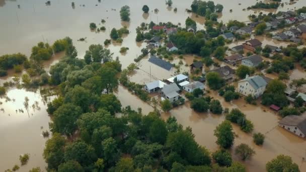 Flood Water Climate Change Heavy Rains Flood Damaged House Street — Stockvideo