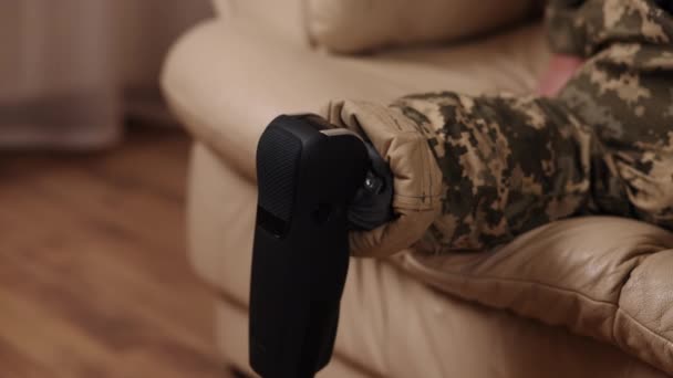 Body Positivity Leg Prosthesis Amputated Limb Amputee Military Officer Leg — Stock video