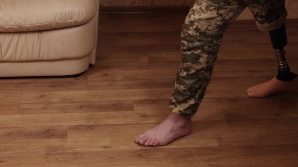Kampfveteranen Amputierte Militärs Amputierte Soldaten Mann Wurde Bein Amputiert Militäroffizier — Stockvideo