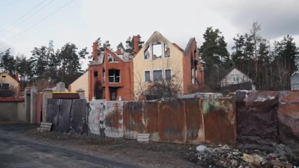 Ryssarnas Krig Raserad Byggnad Förstörd Stad Kriget Ukraina Kolliderade Byggnaden — Stockvideo