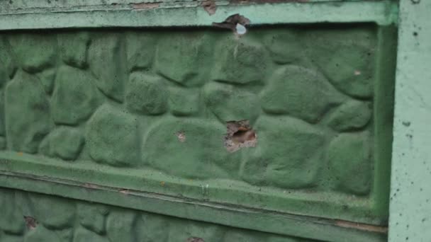 Concrete Fence Bullet Marks War Ukraine Concrete Fence Destroyed Bullets — Video Stock