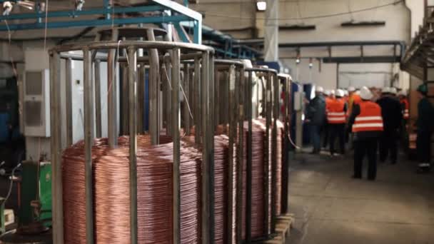 Cable Reels Welding Wire Copper Wiring Industrial Facility Produces Copper — Stock video