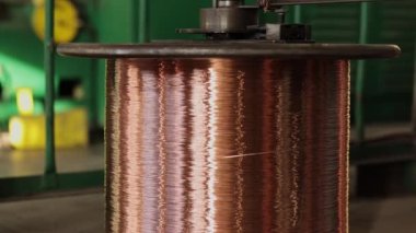 twisting machines, Copper wire, bronze cable. Industrial plant, copper wire, cable is produced in reefs, copper wire cable factory is designed to manufacture cables in coils