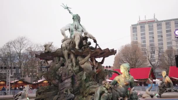 Нептунбрунн Нептун Фоунтайн Берлинский Памятник Берлин Германия Фонтан Нептун Нептунбруннен — стоковое видео