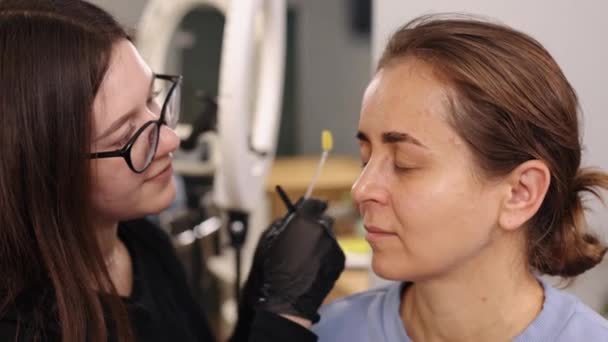 Ομορφιά Makeover Συμβουλές Εμπειρογνωμόνων Μακιγιάζ Touch Νεαρή Γυναίκα Υποβάλλεται Διόρθωση — Αρχείο Βίντεο