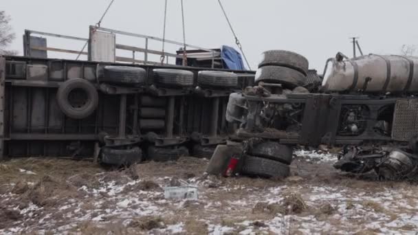 Renversement Route Accident Transport Collision Avec Camion Camion Est Écrasé — Video
