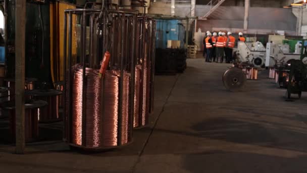 Materia Prima Cables Eléctricos Estampado Cobre Planta Industrial Alambre Cobre — Vídeos de Stock