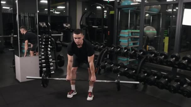 Lange Halter Training Gym Toewijding Doel Instelling Kracht Trainer Helpt — Stockvideo