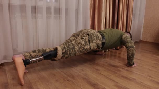 Militär Amputation Krigshjälte Handikappad Soldat Före Detta Idrottsman Som Blev — Stockvideo