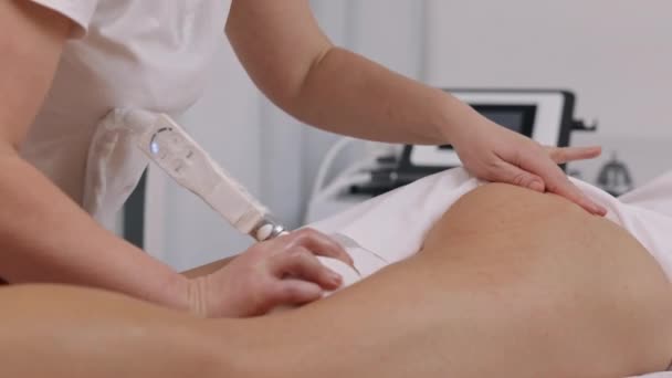 Non Invasive Method Massage Salon Vacuum Roller Young Woman Taking — Stock Video
