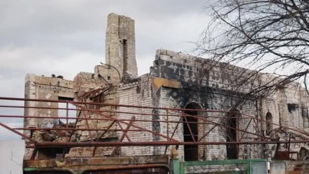 Bombă Rusească Imagini Teribile Clădire Distrusă Timpul Războiului Multe Clădiri — Videoclip de stoc