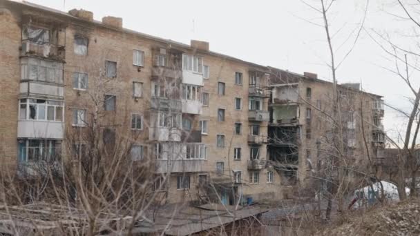 Yıkılan Binalar Düşman Uçakları Akıbet Bombardımanı Savaş Ukrayna Daki Savaş — Stok video