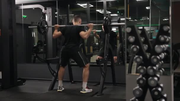 Hälsosam Livsstil Squat Teknik Träningsplaner Bodybuilder Deltar Rigorösa Skivstång Squat — Stockvideo