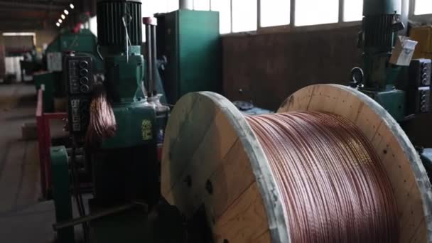 銅加工 ワイヤ巻線 ワイヤ製造 かなりの数の銅コイルは 銅ワイヤ製造工場で見つけることができます — ストック動画