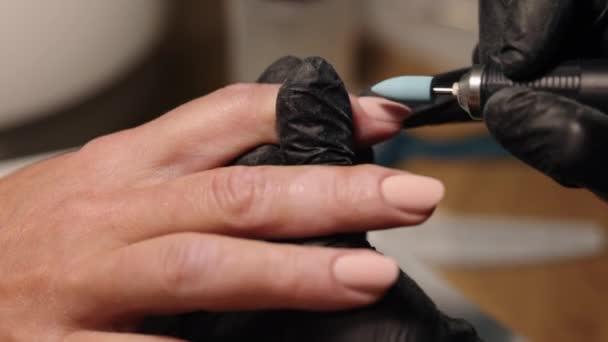 Handverzorging Elektrische Machine Manicure Proces Manicure Proces Schoonheidssalon Reiniging Van — Stockvideo