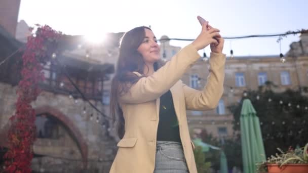 Selfie Capture Photographie Mobile Smartphone Cliquez Sur Exécutif Femelle Snaps — Video
