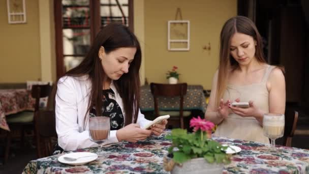 Femme Distraite Chat Café Téléphone Public Alors Elles Étaient Assises — Video