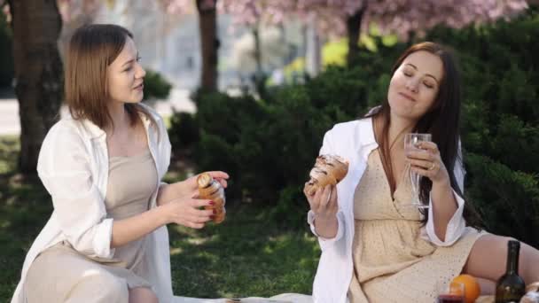 Açık Hava Şarabı Bayanlar Şarabı Arkadaşlar Kutlaması Arkadaş Kadınlar Bir — Stok video