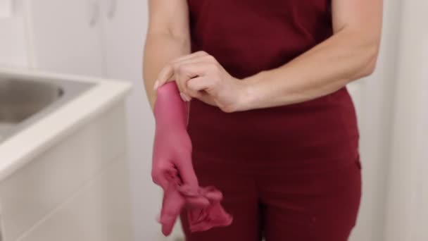 Rubber Gloves Dentist Gloves Sterility Measures Rubber Gloves Being Worn — Video Stock