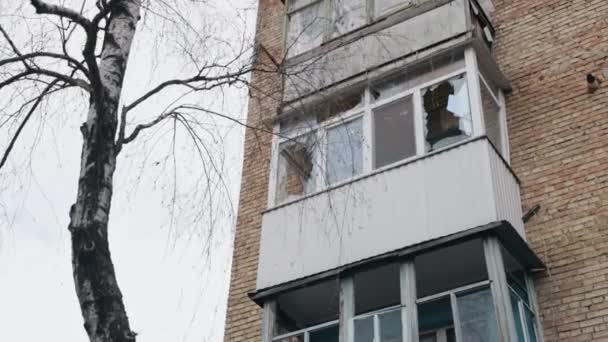 Rozbite Okno Rozbite Szkło Zniszczony Budynek Budynek Miał Rozbite Szyby — Wideo stockowe