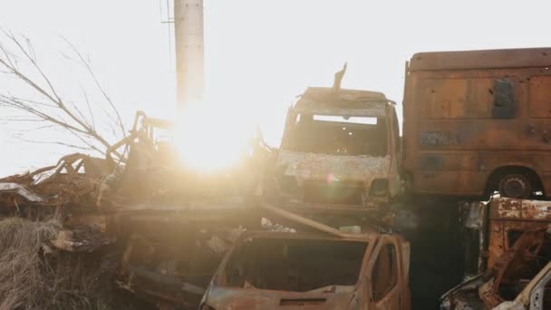 Auto Arrugginita Guerra Russia Attacco Missilistico Danni Veicolo Civile Conseguiti — Video Stock
