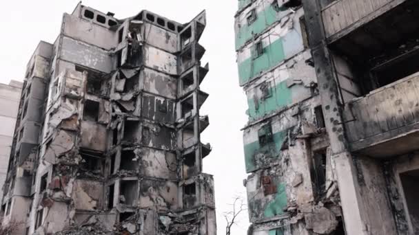Guerra Rusa Invasores Rusos Impactos Escombros Edificios Residenciales Fueron Aniquilados — Vídeo de stock
