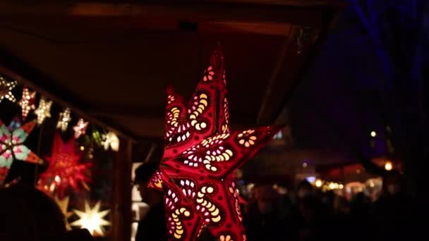 Christmas Star Christmas Lights Market Christmas Star Hanging Foreground Holiday — Stock Video