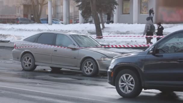 Autós Kazetta Baleset Helyszíne Autóbaleset Balesetet Követő Roncsolt Elülső Véggel — Stock videók