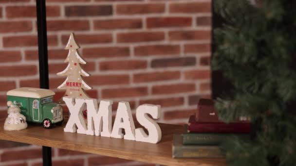 Adornos Navidad Año Nuevo Decoración Del Estante Decoraciones Para Navidad — Vídeo de stock
