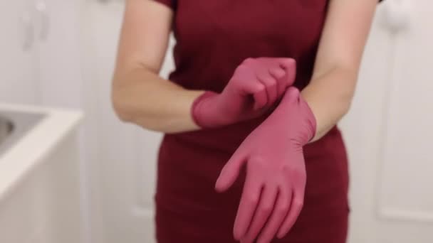 Dentist Gloves Protective Wear Gloves Dentist Dentist Who Woman Dons — Stock Video