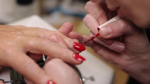 Salón Belleza Servicio Uñas Bienestar Belleza Manicura Está Agregando Capa — Vídeos de Stock