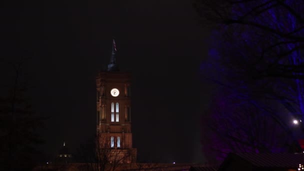 Clock Tower Tower Design Twilight Tower Ancient Clock Tower Illuminated — Stock Video