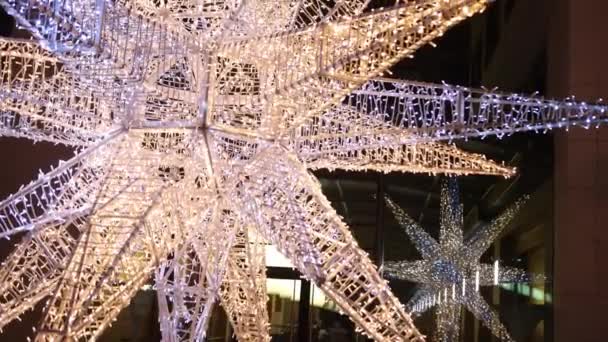 Dekorativa Lysande Firande Jul Lysande Konst Julstjärna Skulptur Skiner Ljust — Stockvideo