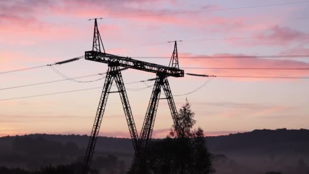 Transmission Technologie Tower Plains Power Sunrise Ocelové Přenosové Věže Umožnily — Stock video