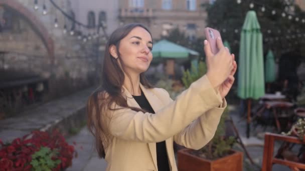 Mujer Exitosa Selfie Carrera Mujer Corporativa Mujer Exitosa Captura Propia — Vídeos de Stock
