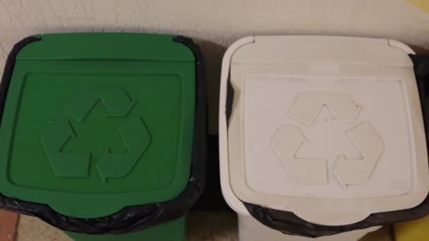Caixas Resíduos Reciclagem Resíduos Separados Separação Resíduos Recipientes Reciclagem Codificados — Vídeo de Stock
