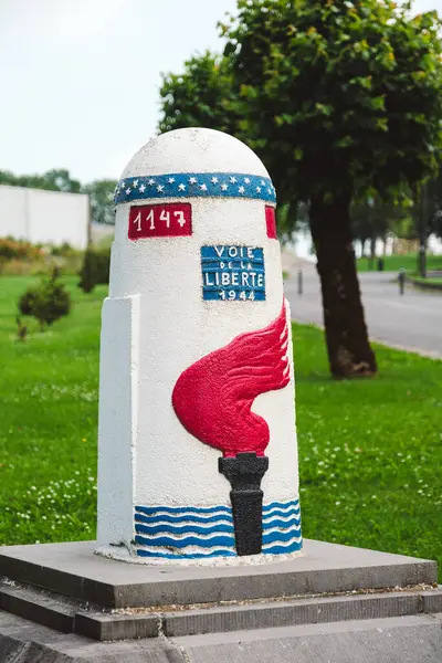 stock image Bastogne, Belgium - July 17 2021: Last Milestone (1147) of the Voie de la Liberte 1944 (Liberty Road) near Mardasson Memorial.