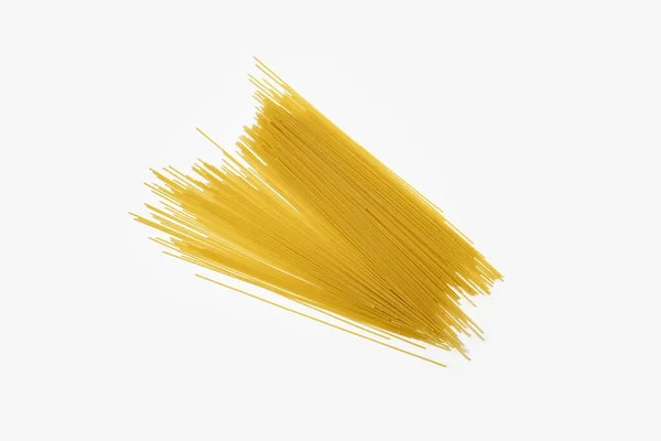 Raw Lång Spaghetti Vit Bakgrund Ovanifrån Platt Ligg — Stockfoto