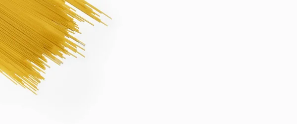 Surowe Długie Spaghetti Białym Tle Widok Góry Płaski Sztandar — Zdjęcie stockowe