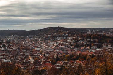 Beautiful panorama of the autumn big city view from above.