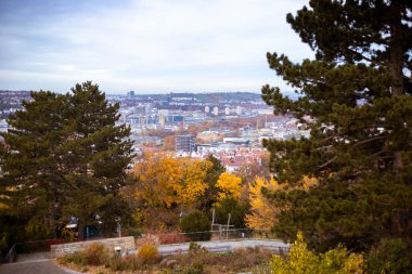 Beautiful panorama of the autumn big city view from above.
